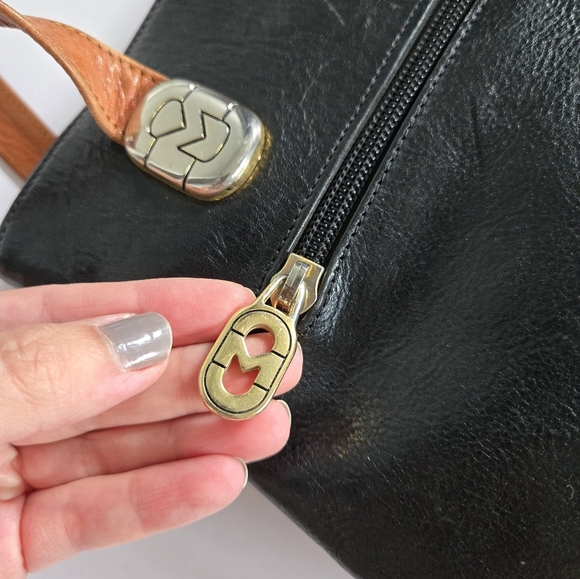 Marino Orlandi italien leather shoulder tote bag purse black and brown - Picture 8 of 16